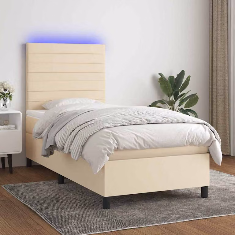 Letto Ibrido con Materasso vidaXL in Tessuto Beige con Illuminazione LED e Porta USB L/P/H: 80 x 200 cm