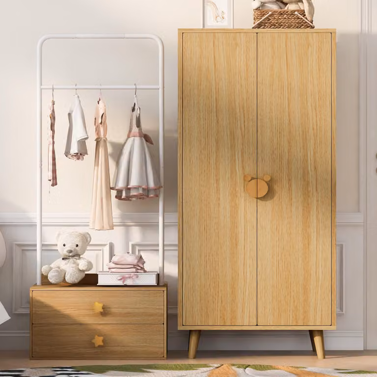 Set di mobili per l'ingresso "Flieks", composto da: armadio angolare con appendiabiti, armadio con barra appendiabiti e cassetti, appendiabiti con cassetti, finitura in legno