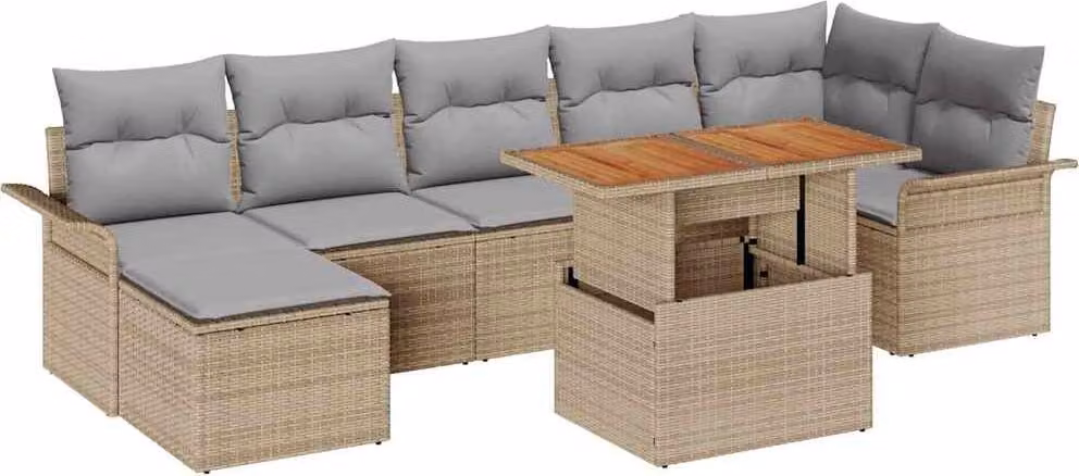 Set Divano da Giardino 8 pcs Beige Poly Rattan
