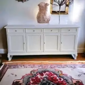 Credenza madia buffet in legno 4 ante chic mod Martini con piedi provenzali bianco