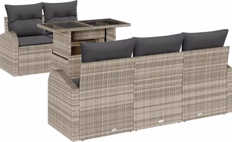 Set Divano da Giardino 6 pcs Grigio chiaro polyrattan