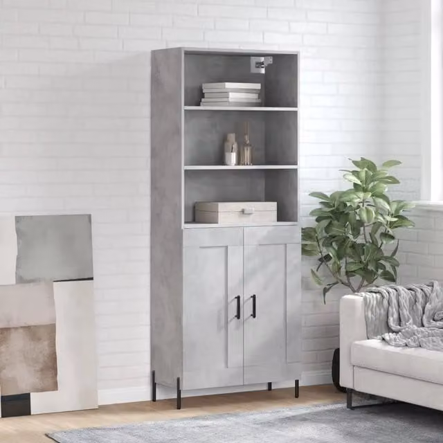 Credenza moderna vidaXL in legno e metallo grigio L: 69,5 cm, P: 34 cm, H: 180 cm