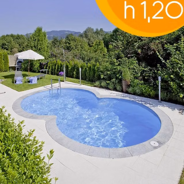 Piscina interrata BSVILLAGE ISABELLA 725 in acciaio e PVC, colori blu o sabbia, L: 7,25 m, P: 4,60 m, H: 1,20 m