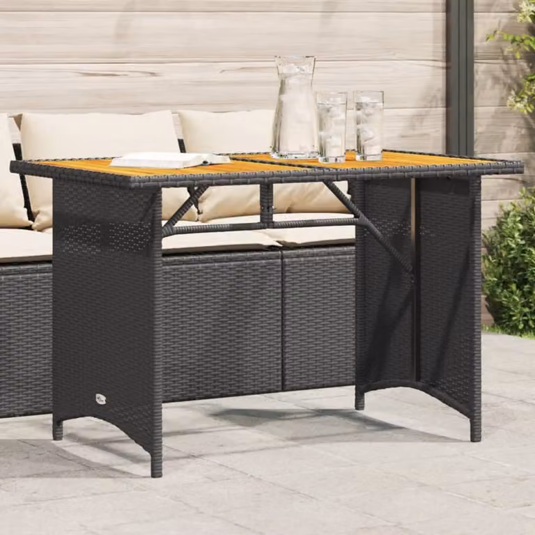 Maison Exclusive - Tavolo da giardino con piano in legno nero, 110x68x70 cm, in rattan sintetico
