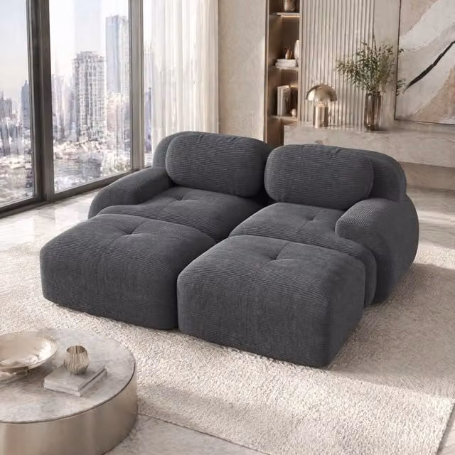 Divano angolare modulare 208.0x178.0x70.0 cm senza montaggio in velluto a coste grigio