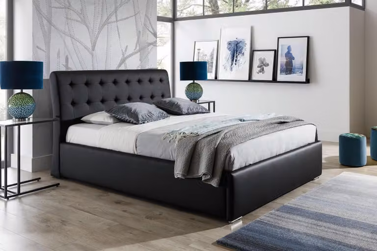 Echtes Chesterfield Bett Doppel Hotel Betten Textil Polster 140x200cm Stoff