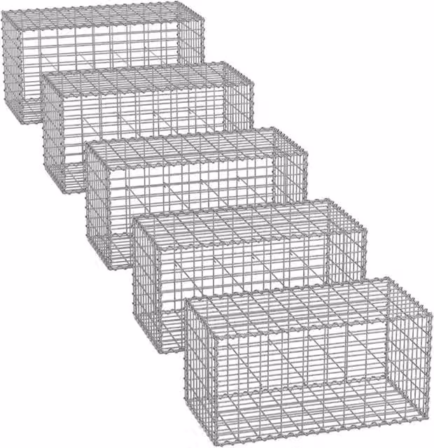 Set di 5 gabbioni per pietre gabbia metallica cestino per pietre maglia 5 x 10 cm zincato muro decorazione da giardino 100 x 50 x 30 cm grigio 12_0005965
