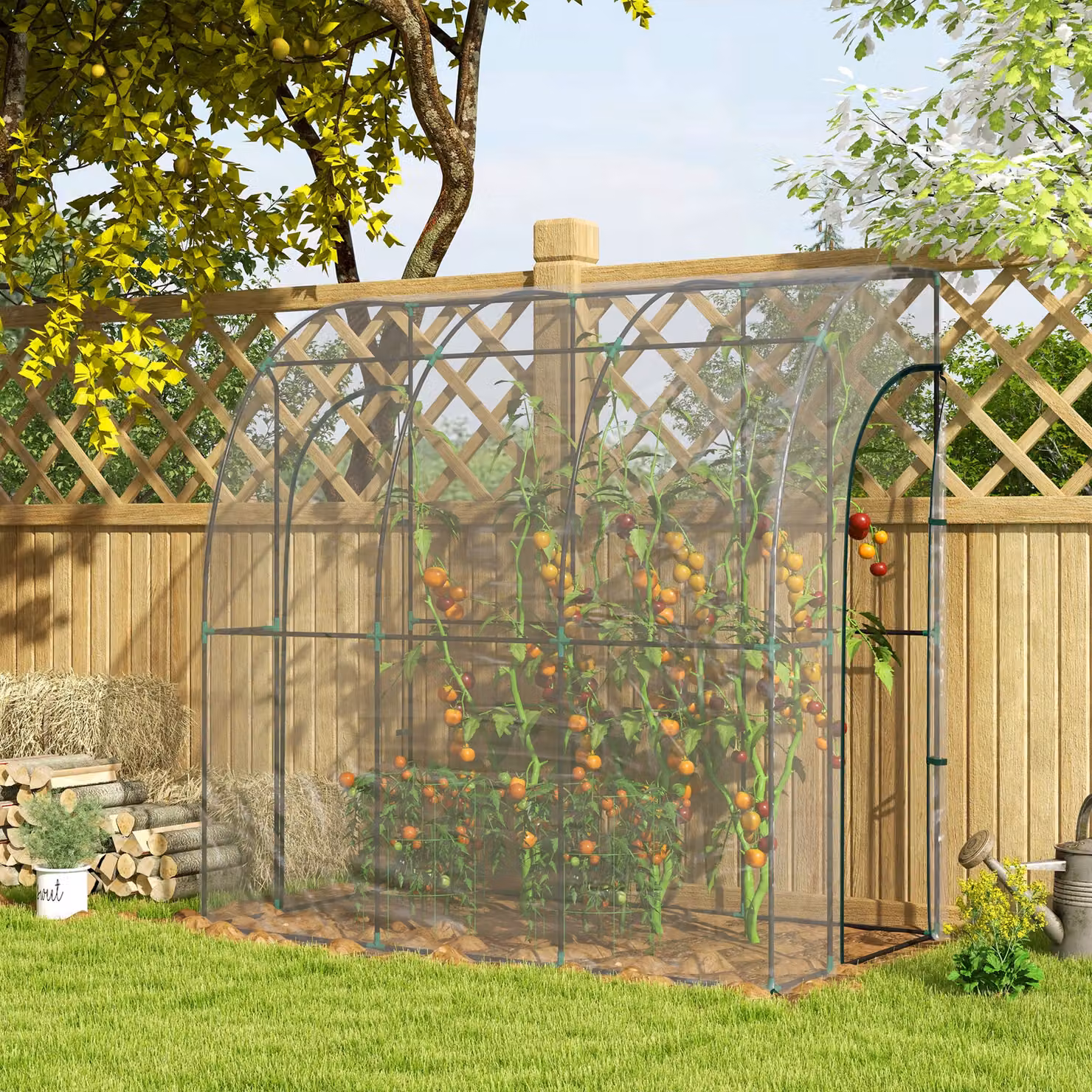 Serra da giardino addossata Outsunny con telo in PVC rinforzato e 2 porte avvolgibili, trasparente, L/P/H: 214 x 118 x 212 cm – 2