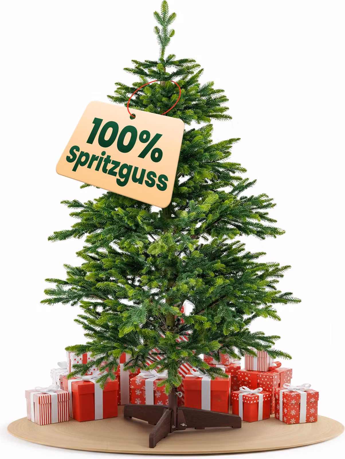 Xonic® Albero di Natale artificiale 120 cm - 100% abete stampato ad iniezione artificiale come se fosse vero - albero di Natale con supporto in legno e aspetto corteccia - realistico (abete Nordmann)