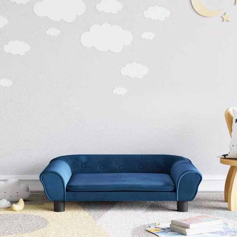vidaXL Divano per Bambini Blu in Velluto L: 70 cm, P: 45 cm, H: 26 cm
