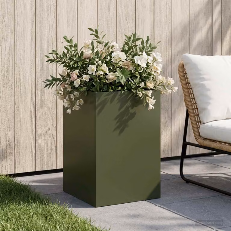 vidaXL Vaso da giardino in metallo Verde, L/P/H: 40 x 40 x 60 cm