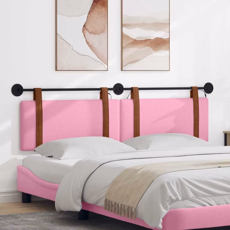 Testiera per letto sospesa vidaXL con luce LED integrata in similpelle rosa