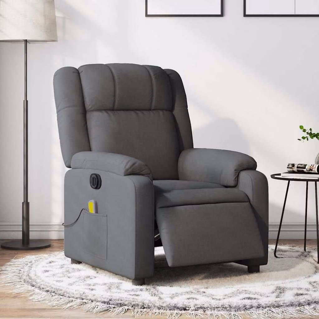 vidaXL Poltrona Reclinabile Elettrica con Massaggio in Tessuto Grigio – 1
