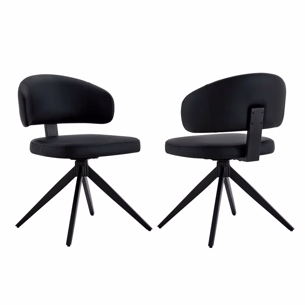 Set di 2 sedie da pranzo moderne Minimal in similpelle nera imbottite con gambe in metallo e funzione girevole 360 gradi per cucina, soggiorno o ufficio – 2