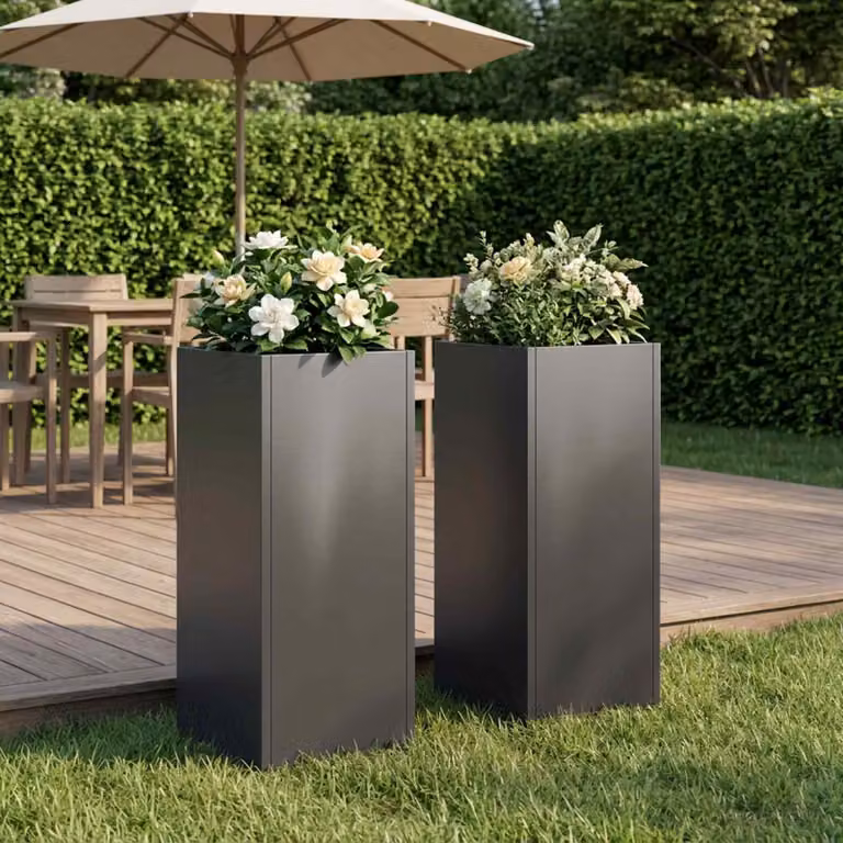 Set di 2 vasi da giardino vidaXL in metallo nero L/P/H: 20 x 20 x 40 cm