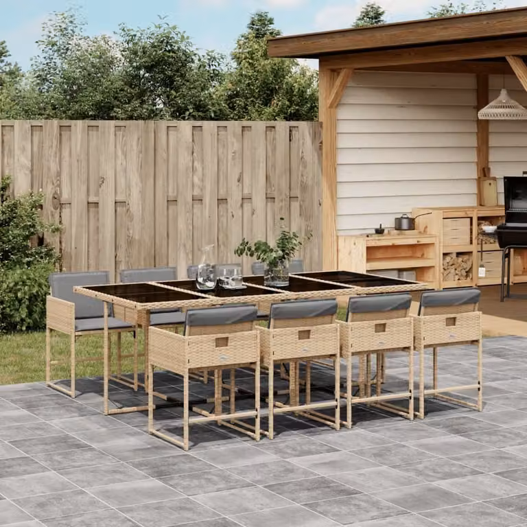 Maison Exclusive - Set Pranzo da Giardino 9 pz con Cuscini Beige Misto Polyrattan