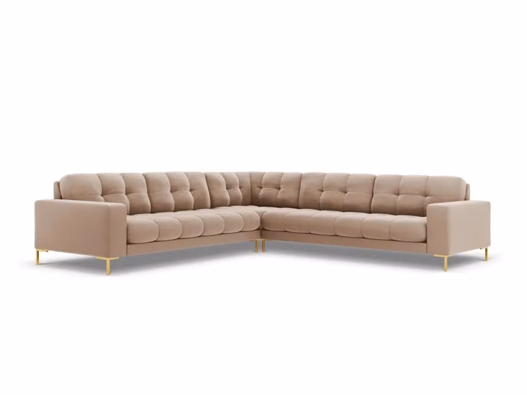 Divano angolare reversibile Bali di Cosmopolitan Design in velluto beige per 6 persone con struttura in metallo e cuscini inclusi L 256 cm x P 93 cm x H 75 cm – 2