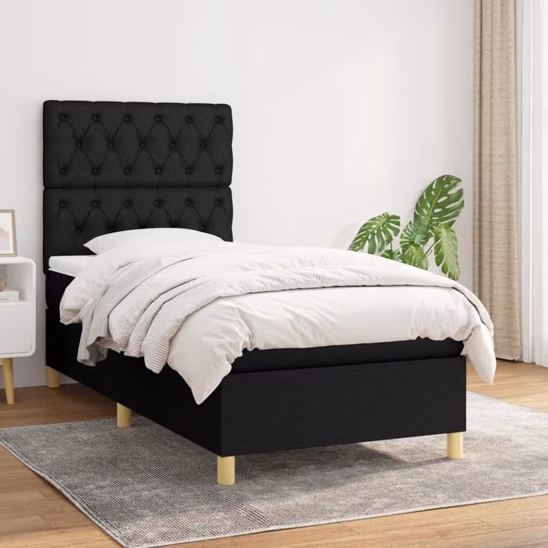 vidaXL Letto Ibrido con Giroletto a Molle e Materasso a Tasche Nero e Bianco L/P/H: 80 x 200 cm