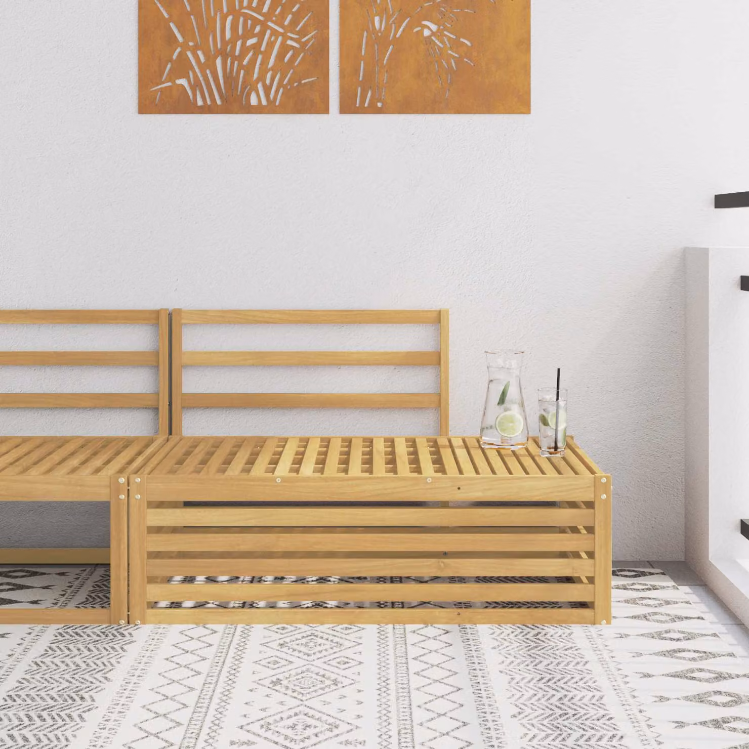 vidaXL Divano da esterno moderno in legno di acacia con struttura in legno massiccio, Bianco e Marrone, L: 115 cm, P: 83 cm, H: 73 cm