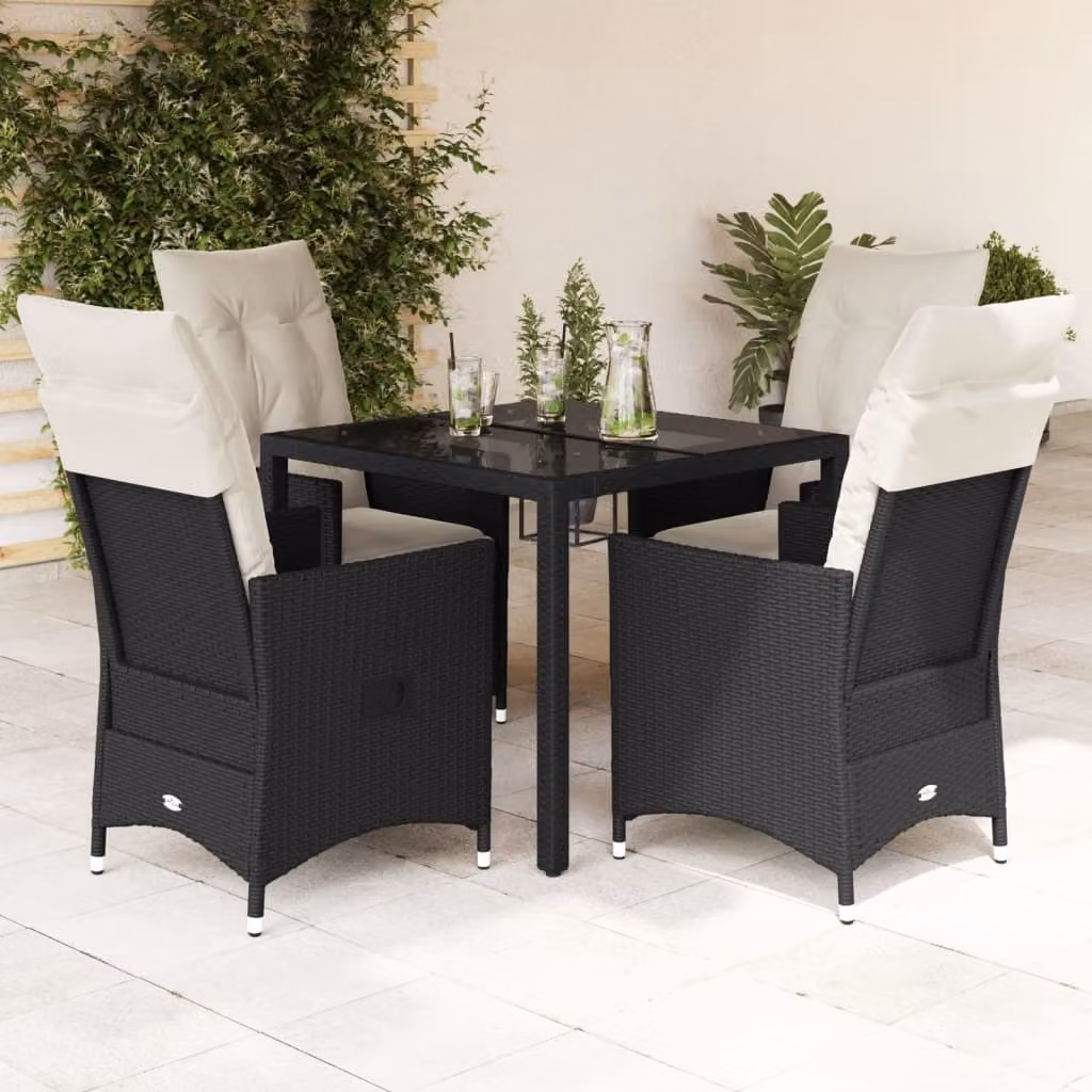 Maison Exclusive - Set da pranzo da giardino 5 pezzi con cuscini in polyrattan nero