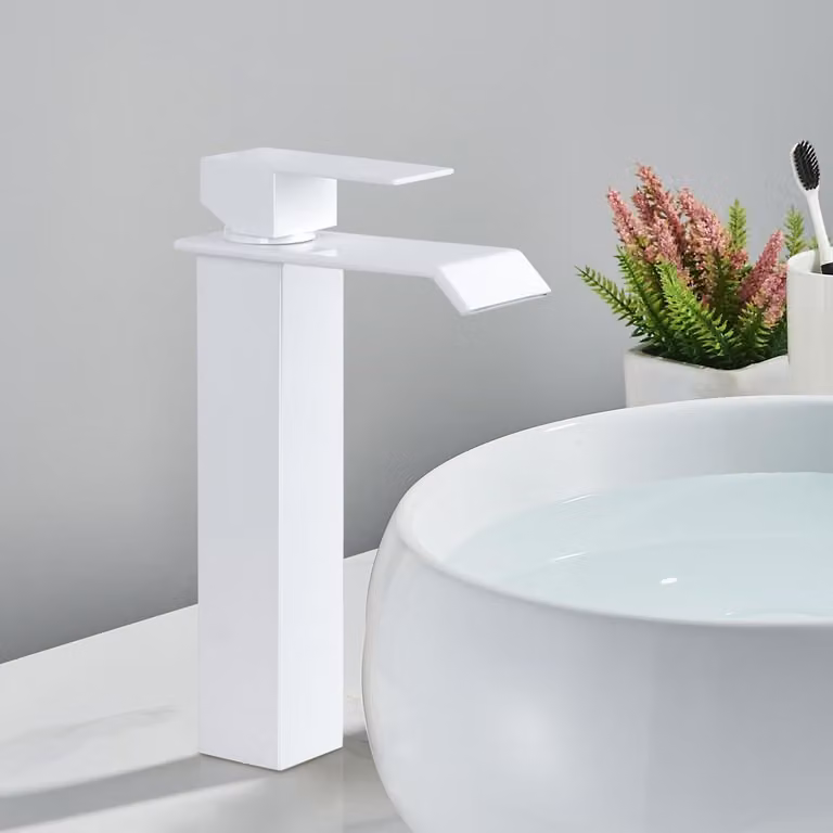 Miscelatore per lavabo, bianco puro, acciaio inossidabile, monoblocco, con un'unica leva
