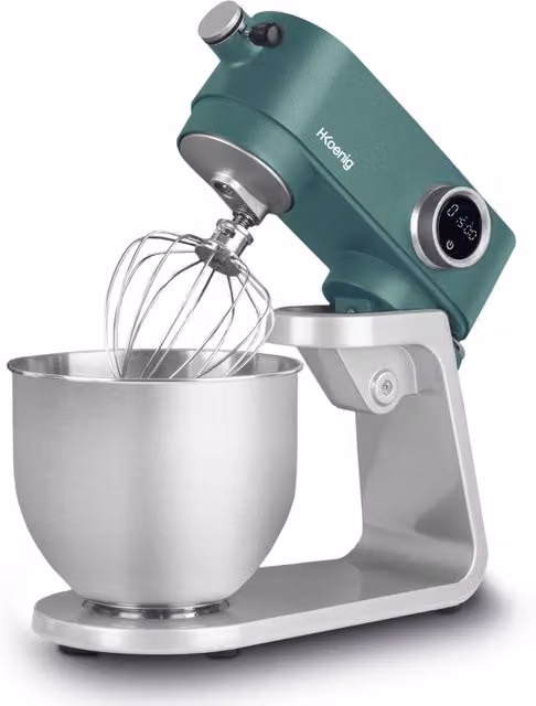 Impastatrice professionale HKoenig KM128 verde e argento con display digitale e timer in acciaio inossidabile e metallo