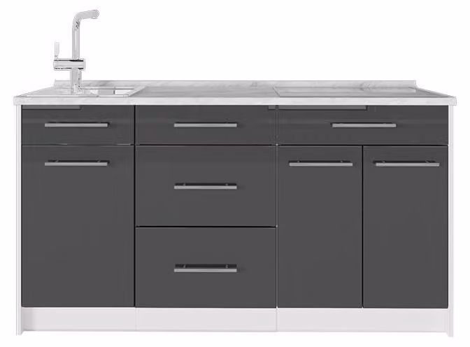 Cucine componibili piccole Vicco Fame-Line Antracite lucido/Bianco 150 cm, PL Marmo, Model 65319