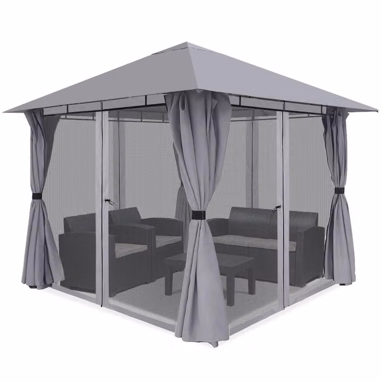 Sekey Gazebo 300 x 300 cm gazebo da giardino con 4 pannelli laterali e 4 zanzariere, grigio