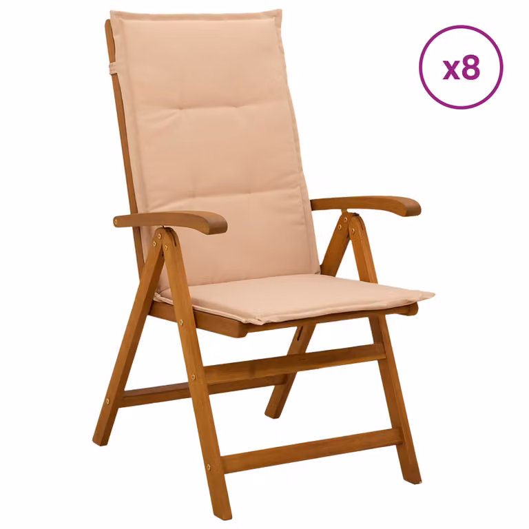 Set di 8 sedie da giardino reclinabili vidaXL in legno di acacia naturale con cuscini beige per esterno