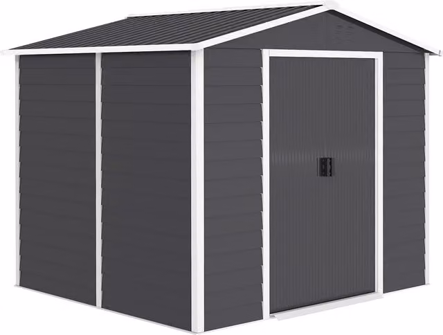 Casetta da giardino Outsunny in metallo galvanizzato con porte doppie bloccabili, Grigio scuro, L: 240 cm, P: 206 cm, H: 198 cm – 1