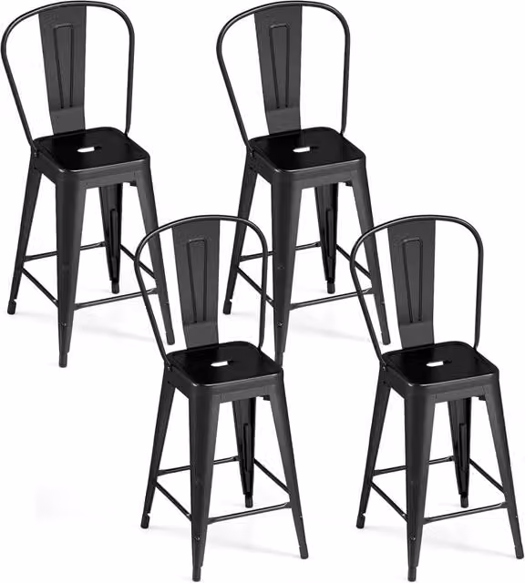 Set da 4 Sgabelli da Bar in Metallo con Schienale Rimovibile | Sedie per Cucina Impilabili con Poggiapiedi, Sgabelli da Bistrot per Soggiorno e Sala da Pranzo, Portata 160 kg