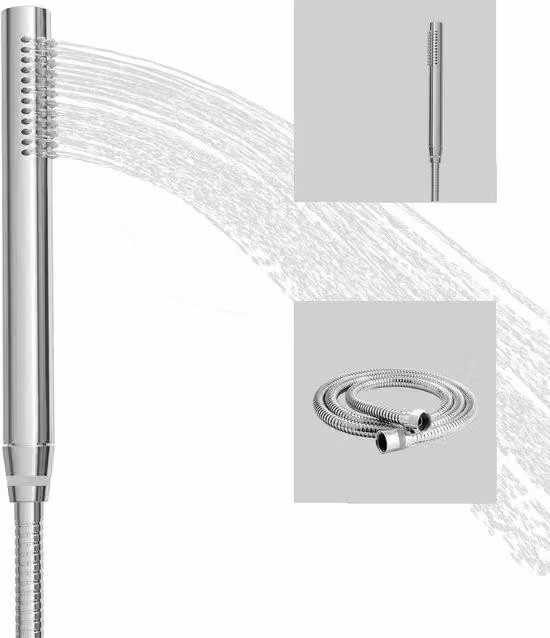 Ibenzoa® Doccia manuale a risparmio idrico – ottone spazzolato, tubo esterno in acciaio inossidabile SUS304, ugelli in silicone morbido, attacco da 1/2 pollice IPS, inclusa una tubazione da 1,5 metri