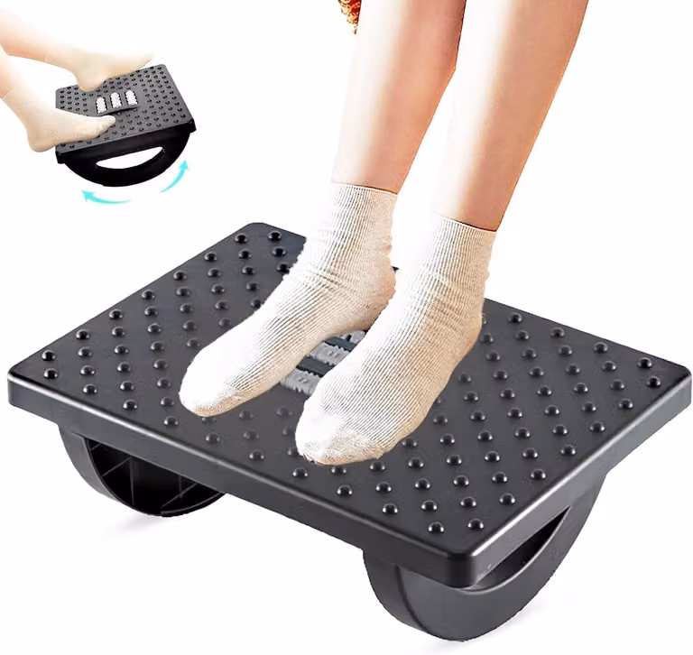 Poggiapiedi regolabile, cuscino in plastica ergonomico con punti di massaggio, antiscivolo, ideale per l'ufficio