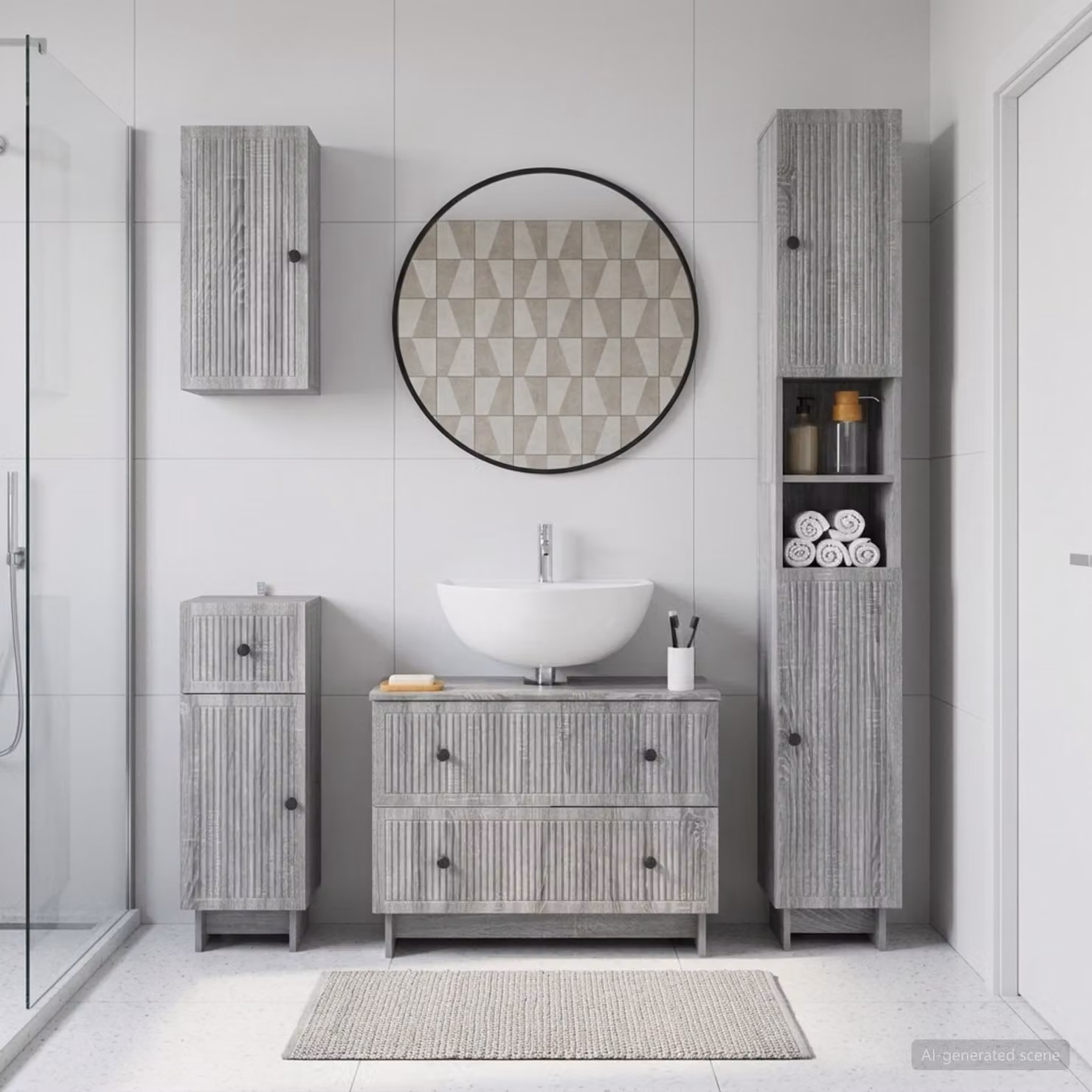 Set di mobili da bagno moderno vidaXL EDE 4 pezzi in legno MDF grigio opaco