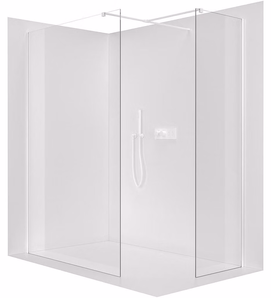 Pannello doccia angolare Walk-in Onyx T L/P - 8 mm - montante quadrato - bianco opaco, vetro trasparente - 120x100x200 cm