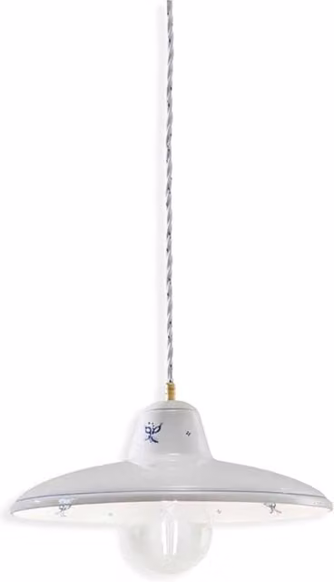 Lampadario Classico Como Ceramica Bianco Decorato Filo Blu 1 Luce E27