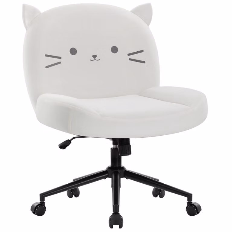 Sedia da ufficio IWMH senza braccioli, sedia da scrivania regolabile in altezza con rotelle, poltrona da lettura ergonomica per ufficio, camera da letto, toeletta - Bianca