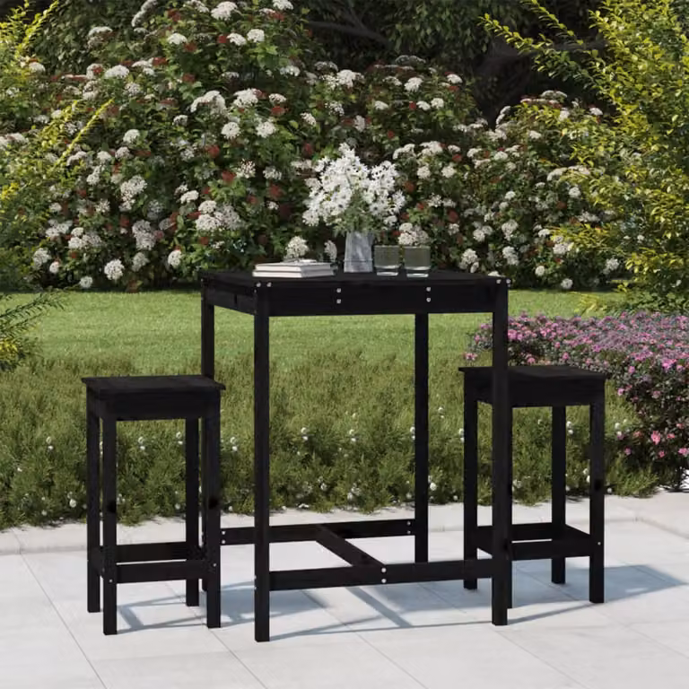Set Bar da Giardino vidaXL in 3 pezzi Nero in Legno di Pino Rustico