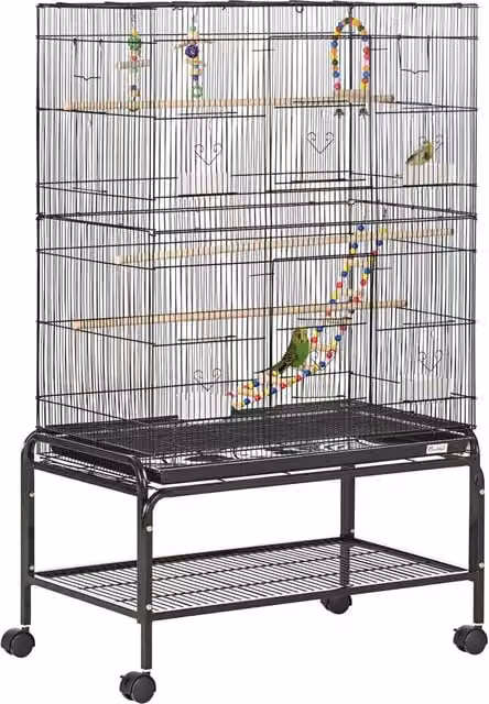 Gabbia per uccelli con ruote ¨C zephmum ¨C 4 mangiatoie, 3 posatoi, 79x49x133 cm nero