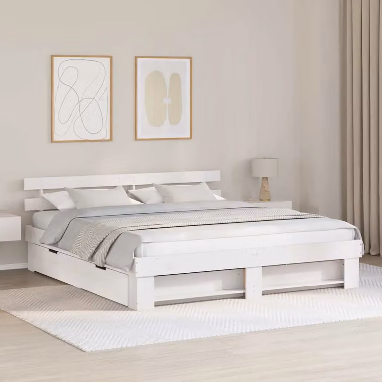Struttura letto moderna vidaXL in pino massello bianco con cassetti L/P/H: 200 x 200 x 73 cm