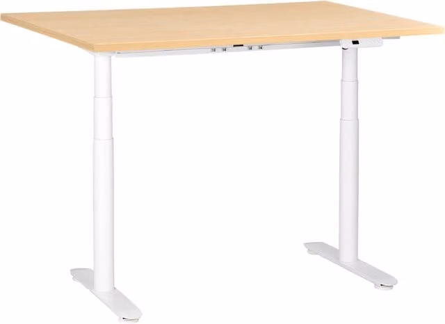 Scrivania regolabile in altezza elettricamente bianco 120 x 60 cm bianco e marrone chiaro in acciaio verniciato a polvere