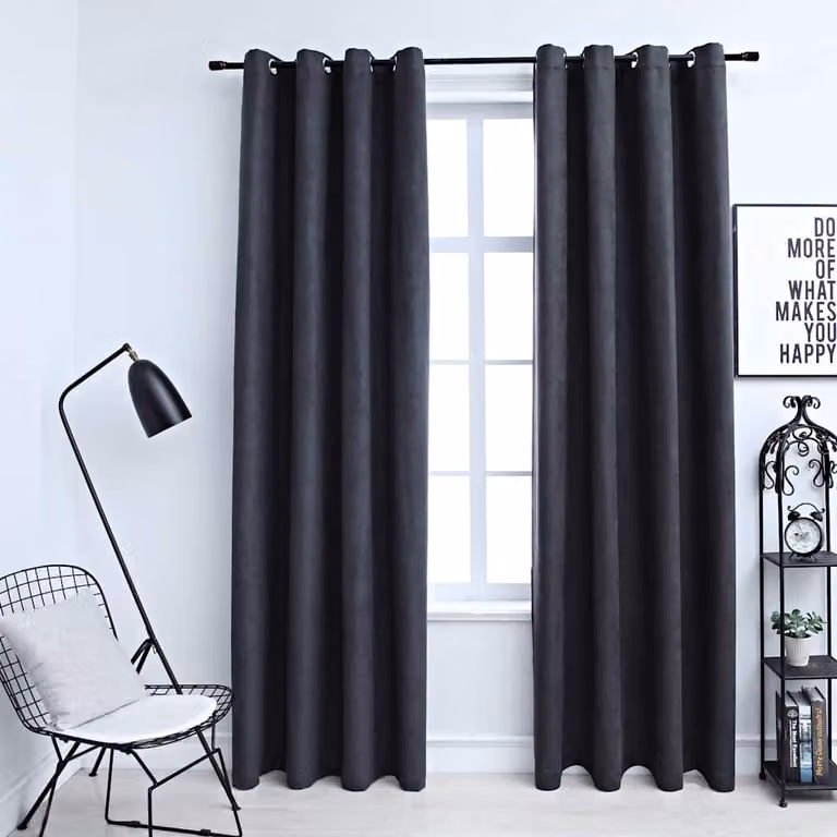 Set di 2 tende oscuranti vidaXL in poliestere con anelli in metallo, colore antracite, L: 140 cm x H: 245 cm