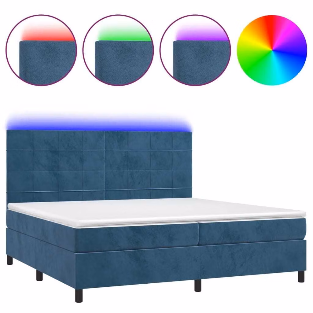Letto a Molle con Materasso e LED Blu Scuro 200x200 cm