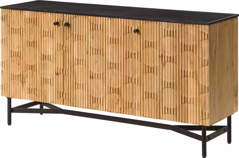 MASSIVMOEBEL24 | Credenza in legno di acacia 150x40x76 Laccato - naturale / marmo scuro LONDON #100