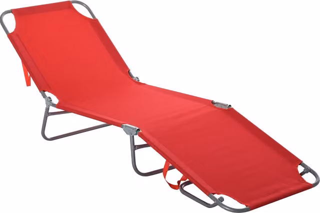 Outsunny Lettino Prendisole Pieghevole con Schienale Reclinabile su 5 Livelli, 187x55x24cm, Rosso   Aosom Italy