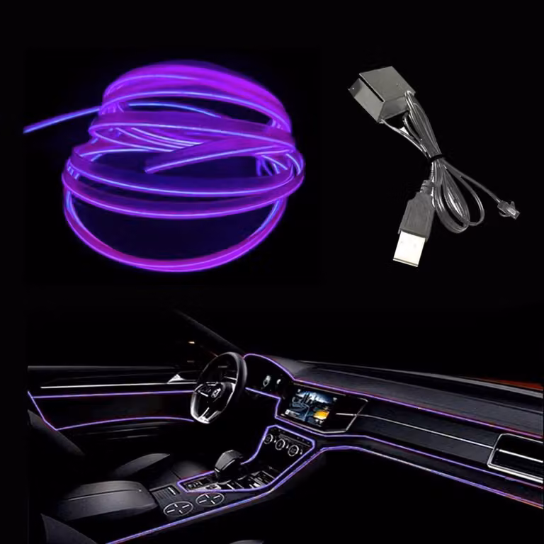 Cavo luminoso LED viola, 5 metri, alimentazione USB 5V, tubo luminoso per illuminazione interna, decorazione per auto