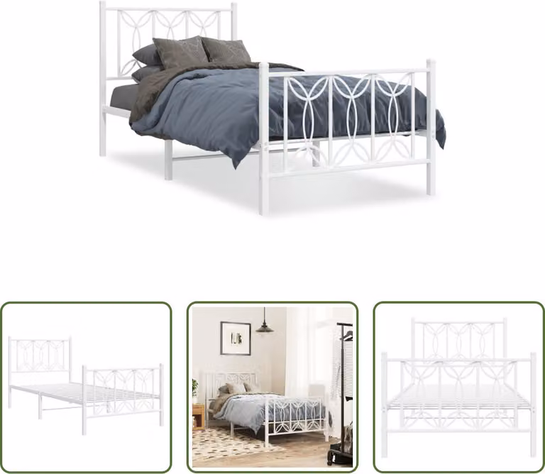 The Living Store Struttura letto con testiera e pediera in metallo bianco 80x200 cm