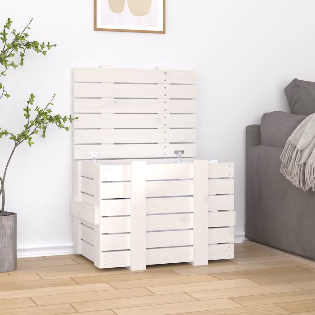 Contenitore portaoggetti vidaXL in legno di pino massello bianco L: 58 cm, P: 40,5 cm, H: 42 cm