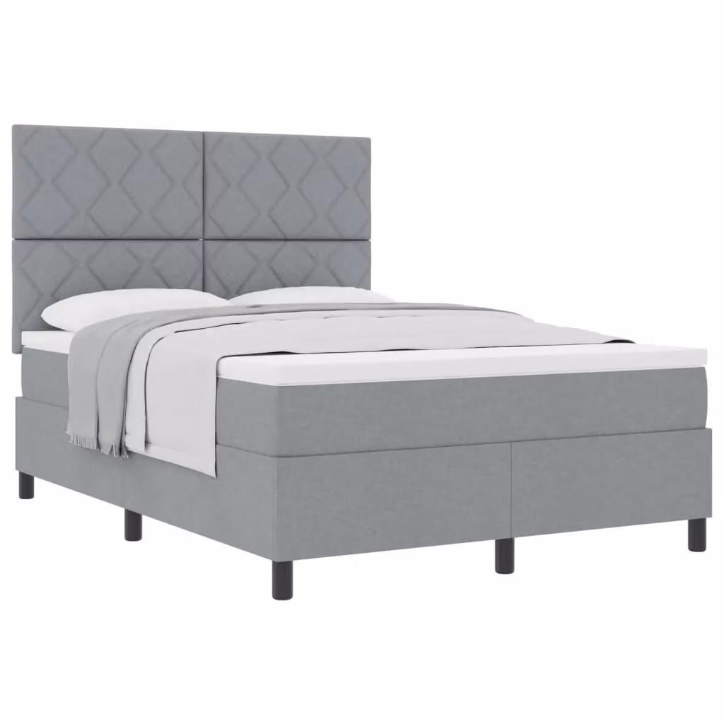 Letto a molle con testiera vidaXL in tessuto grigio L/P: 140 x 200 cm – 2