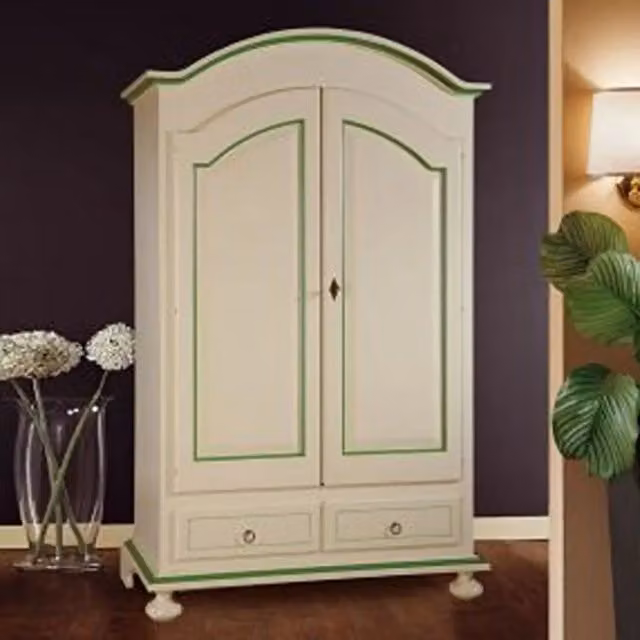 Armadio Shabby Chic in Legno KIVIO con Ante a Battente, Colore Avorio e Verde, L: 125 cm, P: 60 cm, H: 200 cm